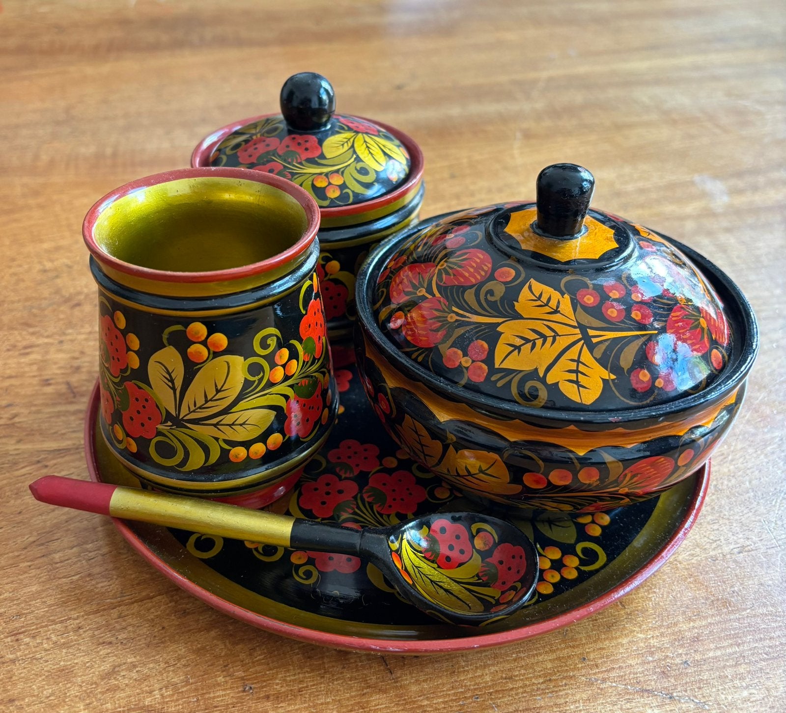 Khokhloma Russisch Vintage Houten 7-delige set, Overige materialen, Gebruikt, -, -