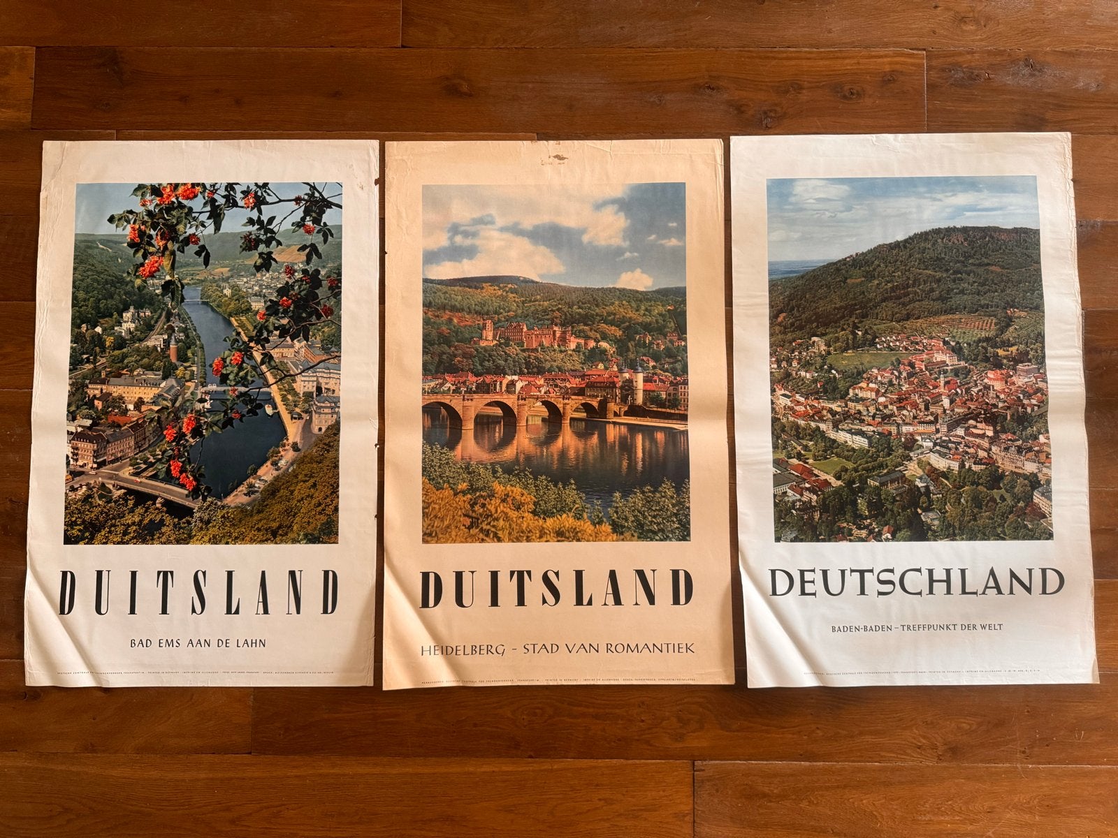 Set van 3 Vintage Duitsland Reclame Posters - Gerepareerd, Deurposter of groter, Ophalen of Verzenden, Reclame, Rechthoekig Staand