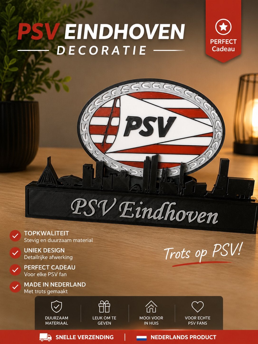 PSV Eindhoven Skyline 3D-geprint bord, Ophalen of Verzenden, Nieuw, Groter dan 1:32