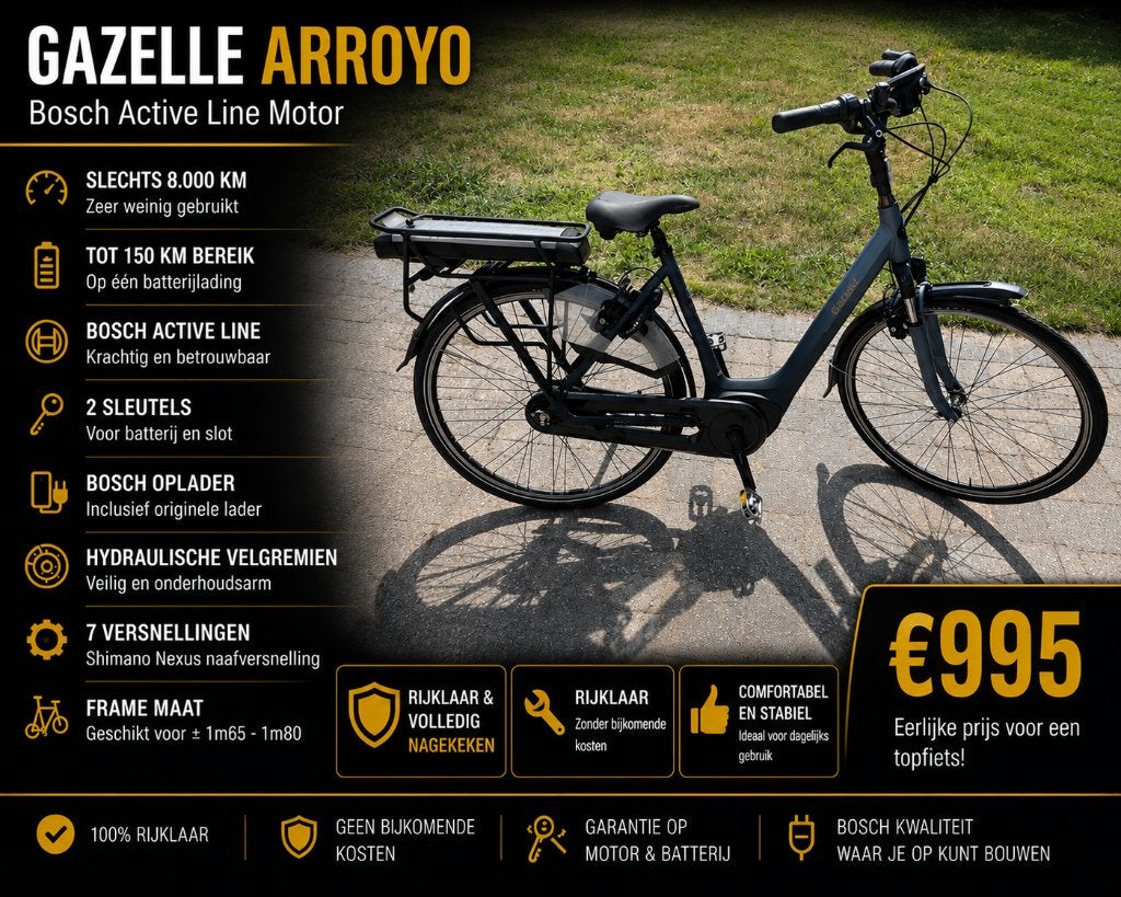 gazelle paris, arroyo en orange c330 te koop, Ophalen, Gebruikt, 51 tot 55 cm, 50 km per accu of meer