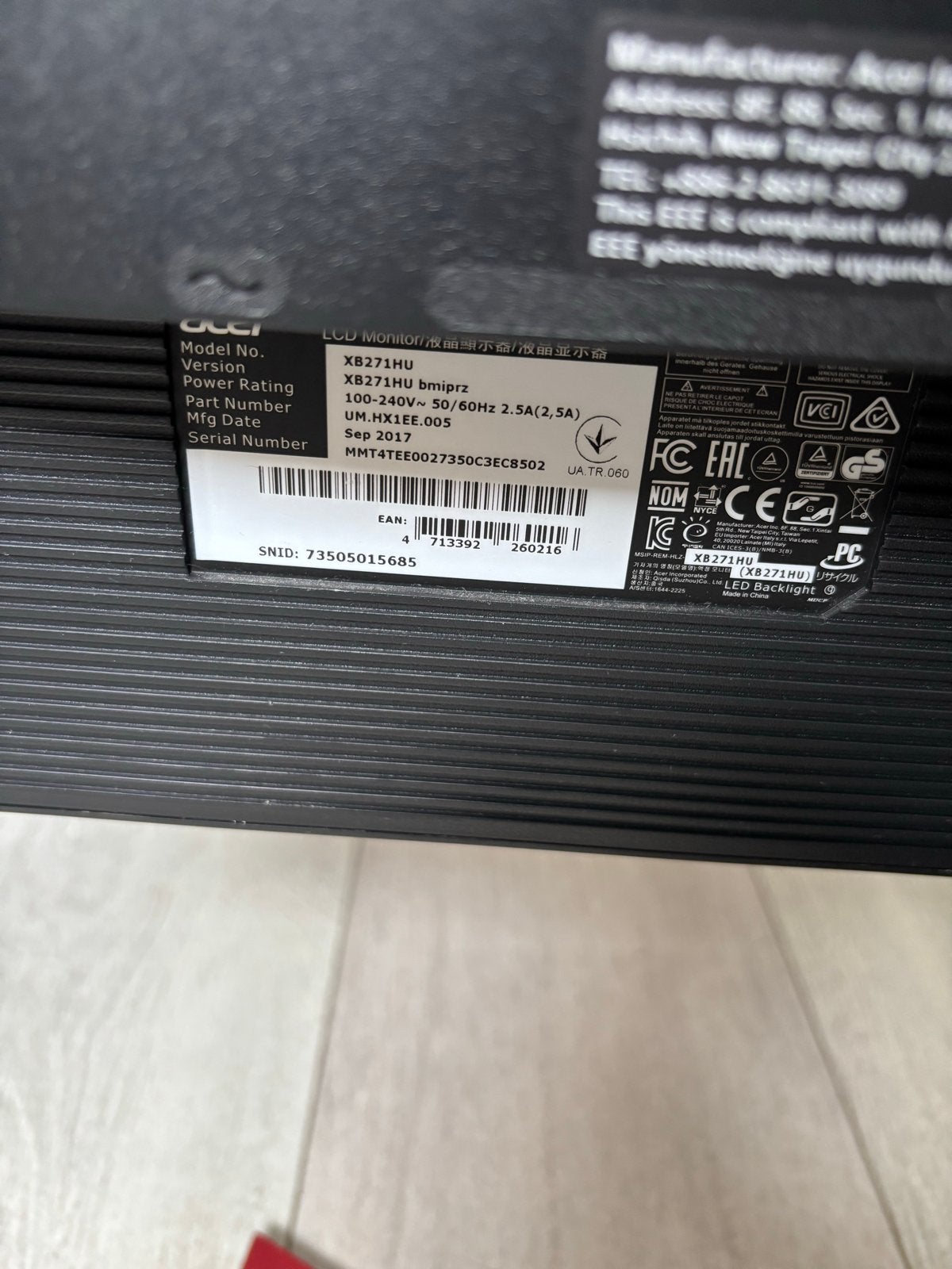 Acer Predator XB271HU 27 inch gaming monitor, Computers en Software, Gebruikt, IPS, In hoogte verstelbaar, Full HD
