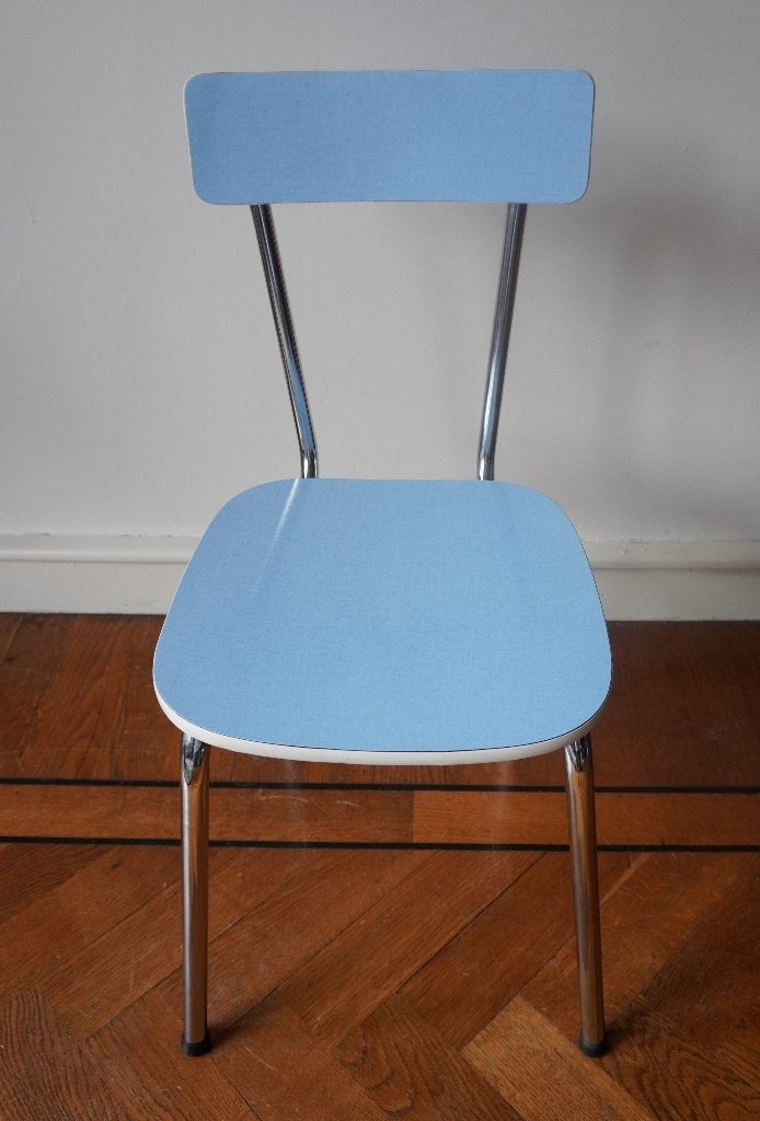 Retro blauw formica stoel keukenstoel lichtblauw vintage, Ophalen, Blauw, Eén, Kunststof