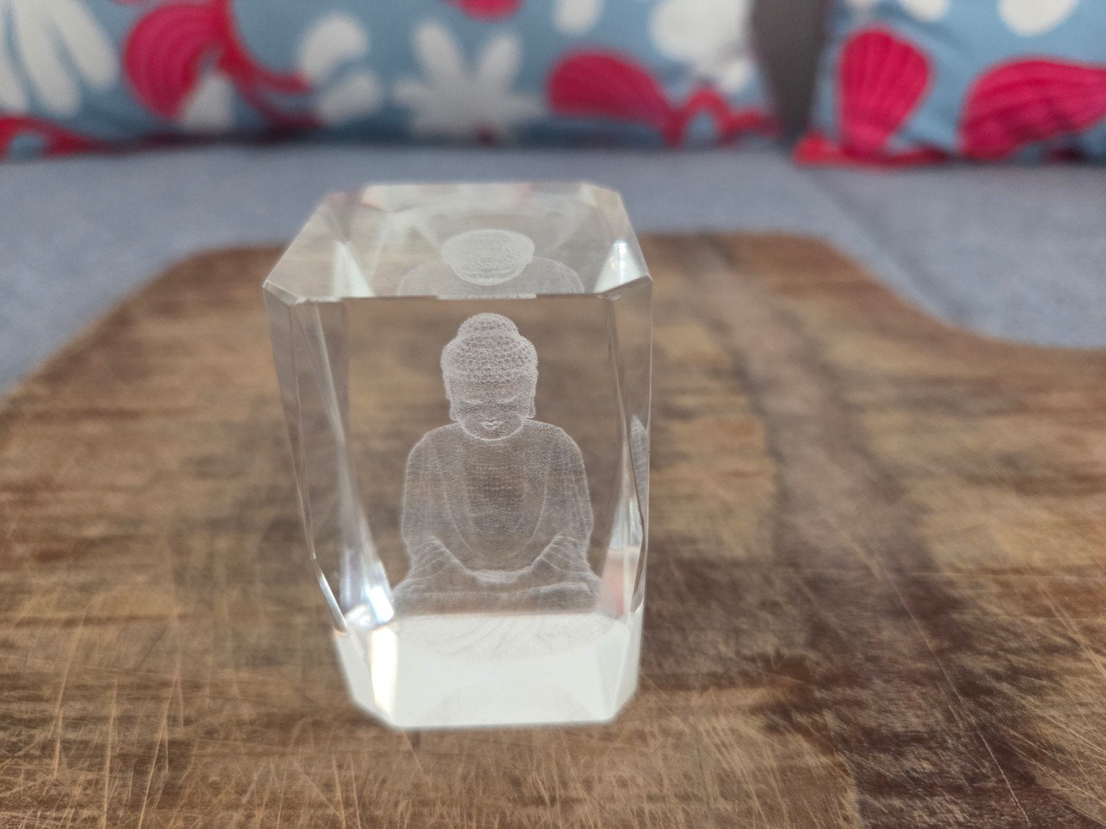 Boeddha beeldje in glas - 4x6 cm, Ophalen of Verzenden, Gebruikt, Glas, Wit
