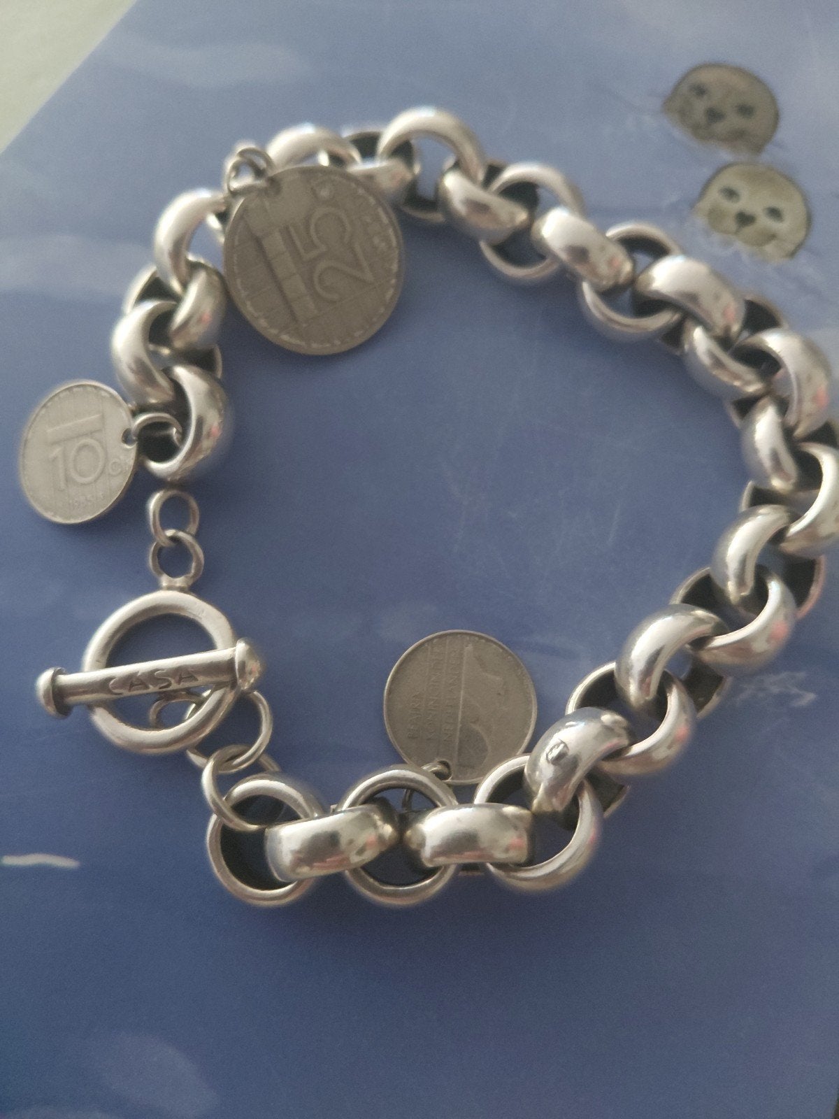Zware 925 Zilveren Armband met Munten, Sieraden, Tassen en Uiterlijk, Armbanden, Ophalen of Verzenden, Gebruikt, Zilver, Zilver