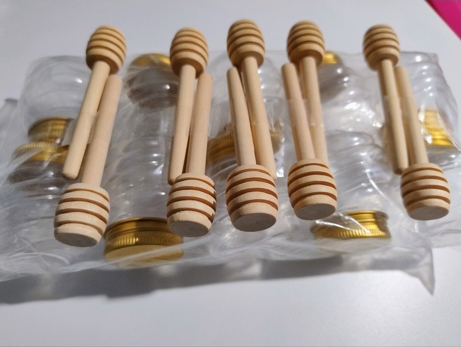 Mini honingpotjes met dippers - 24 stuks, Voorraadpot, Ophalen of Verzenden, Nieuw, Kunststof