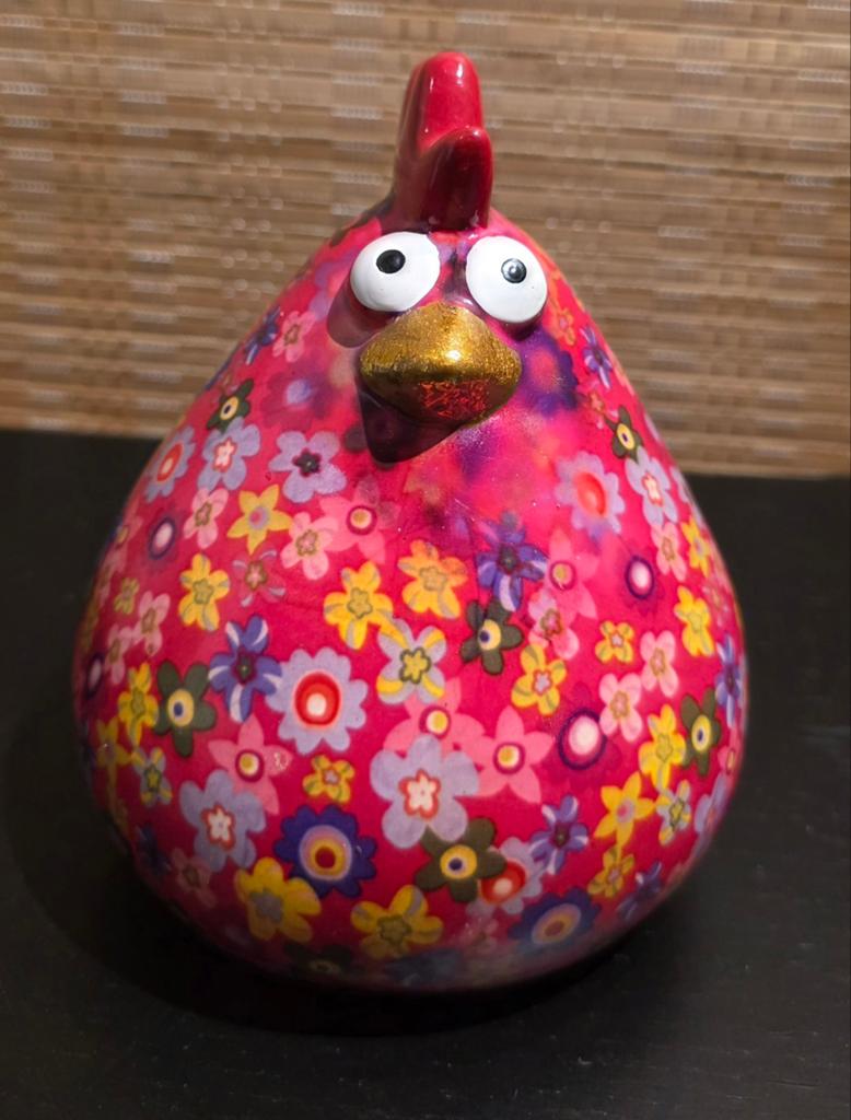 Pomme-pidou spaarpot kip bloemenprint, Meerkleurig, Ophalen of Verzenden, Zo goed als nieuw, Modern