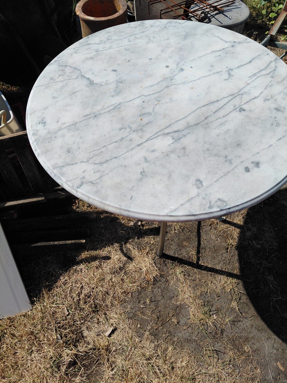 Ronde tuintafel met marmeren blad - Ø 89 cm, H 73 cm, Ophalen, Gebruikt, Rond