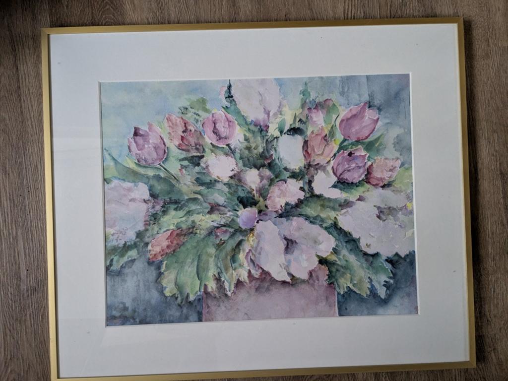 Mooie aquarel van bloemen in goudkleurige lijst, Ophalen
