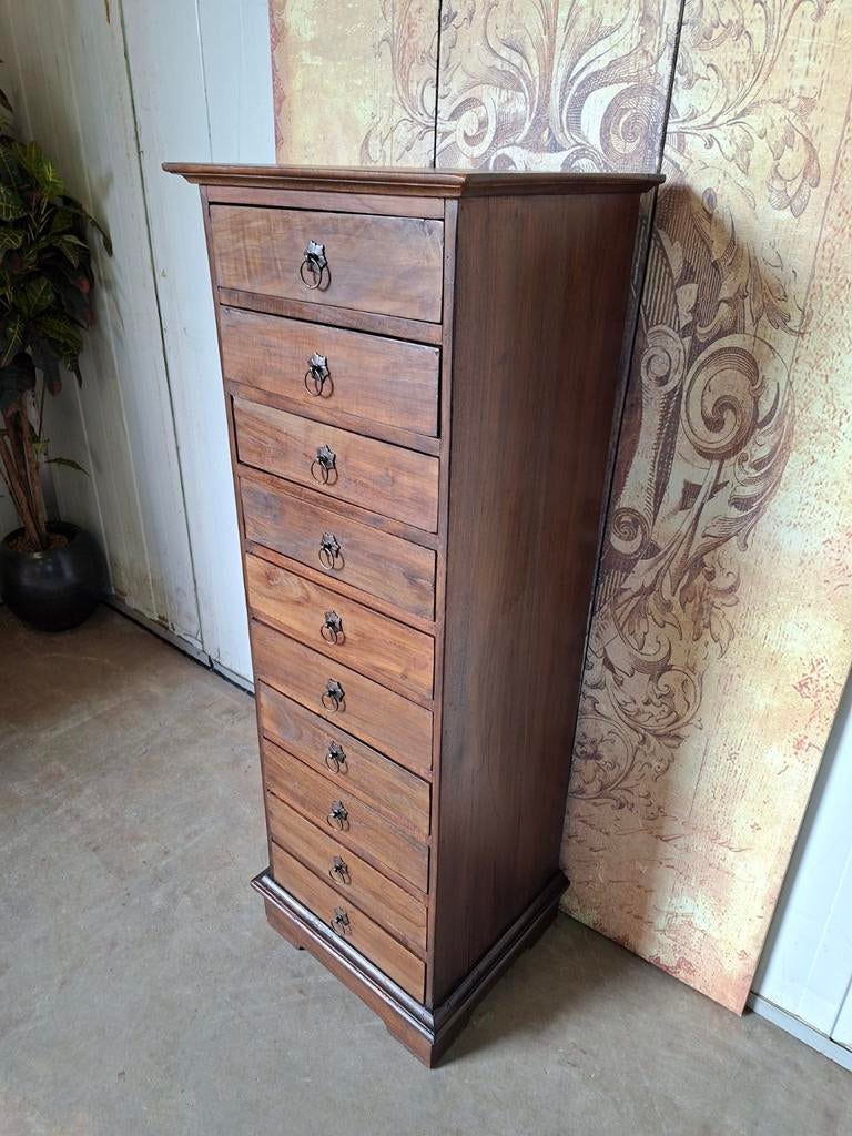 Teakhouten ladenkast, apothekerskast, archiefkast, Huis en Inrichting, Kasten | Ladekasten, Ophalen of Verzenden, 25 tot 50 cm