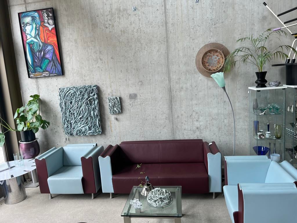 Moroso bankstel, Postmodern Italiaans design, Ophalen, Zo goed als nieuw, Leer, Postmodern, Memphis, Italiaans design