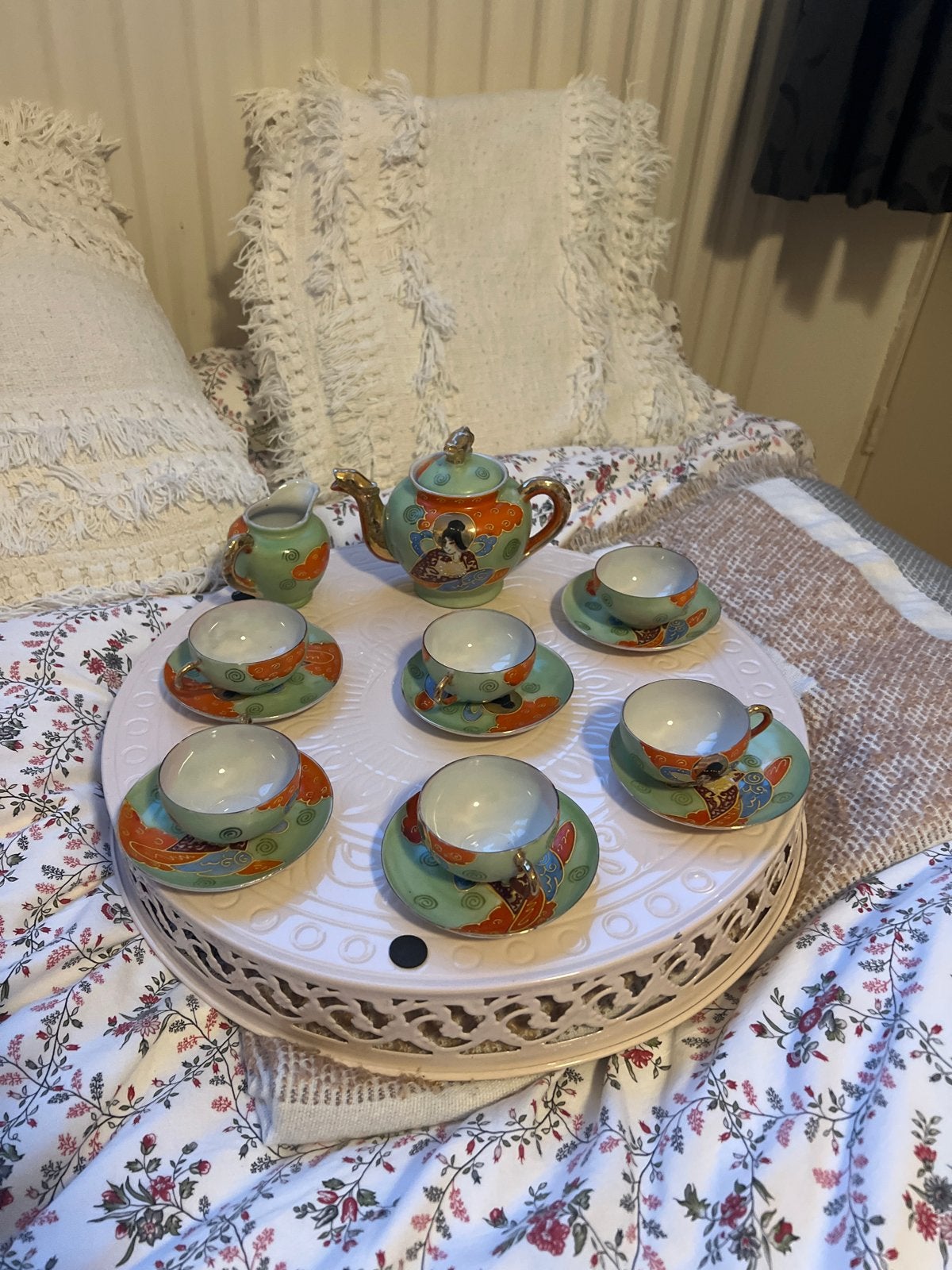 Vintage Japans theeservies met geisha decor, Antiek en Kunst, Ophalen of Verzenden