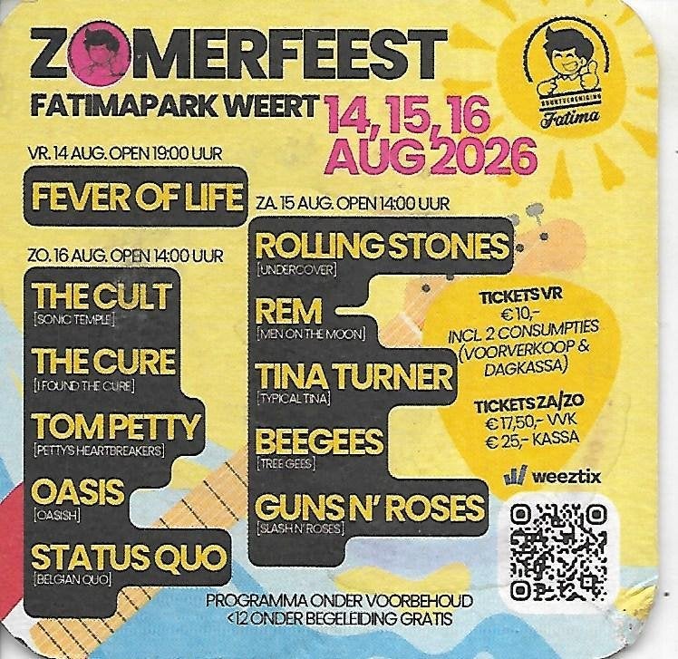 Zomerfeest Fatimapark 2026, Ophalen of Verzenden, Gebruikt, Viltje(s), Overige merken