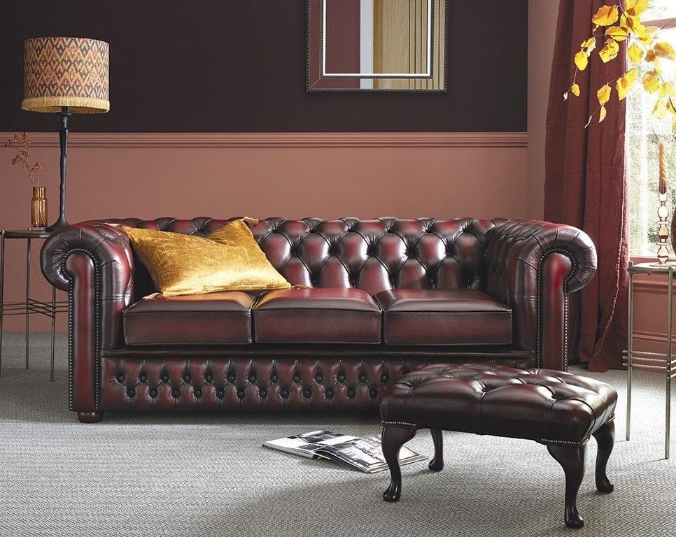 ORIGINAL BIRMINGHAM CHESTERFIELD BANK- ANTIEK BRUIN LEER, Ophalen of Verzenden, Nieuw, 75 tot 100 cm, Leer