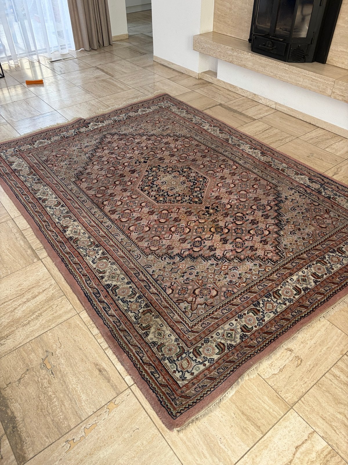 Vintage Perzisch tapijt 240x 170- Handgeknoopt, roze/blauw, Gebruikt, 150 tot 200 cm, 200 cm of meer, Ophalen of Verzenden