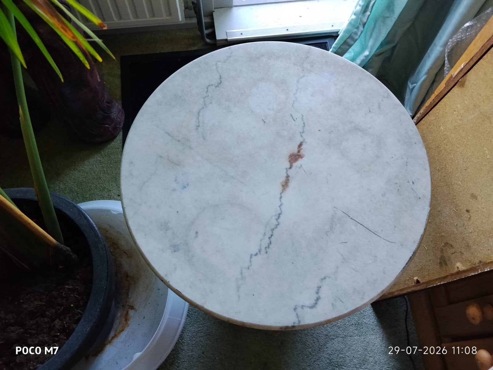 Ronde MARMEREN TAFELBLAD WIT, Tuin en Terras, Tuintafels, Ophalen, Zo goed als nieuw, Rond, Overige materialen