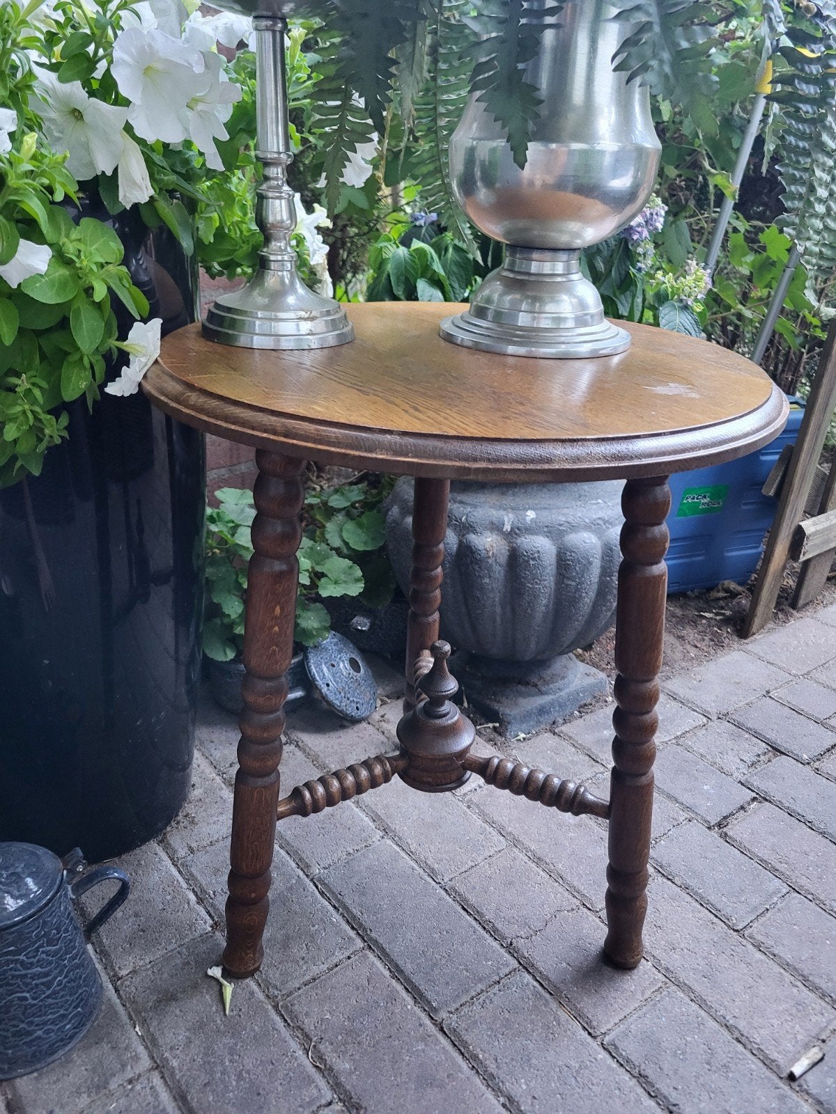 Vintage Spinnekop Bijzettafel - Rond Houten Tafeltje, 45 tot 60 cm, Minder dan 55 cm, Gebruikt, Rond