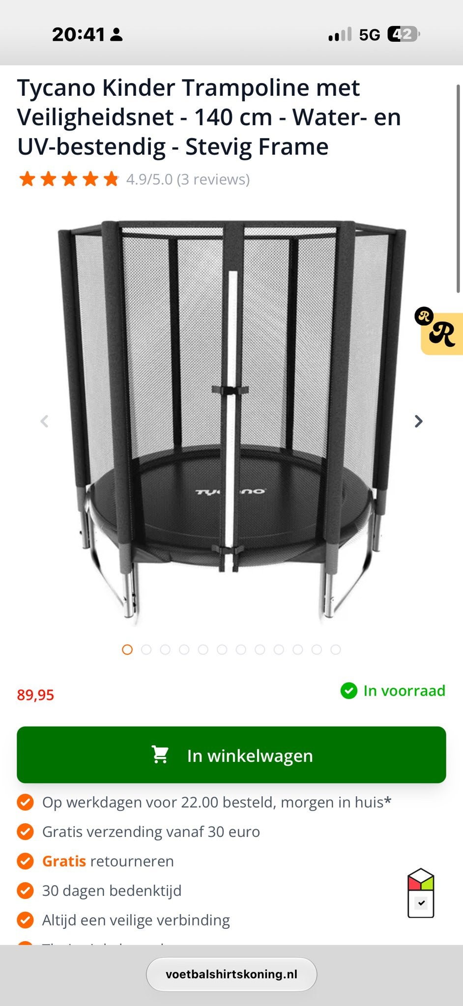 Tycan Kinder Trampoline met Veiligheidsnet - 140 cm, Kinderen en Baby's, Speelgoed | Buiten | Trampolines, Ophalen, Gebruikt