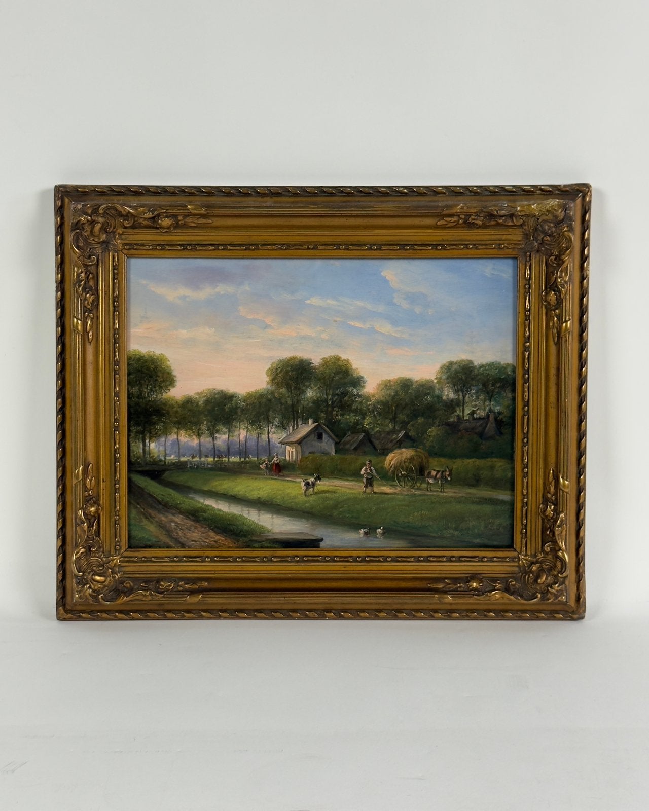 J.A. van der Drift - Boerentafereel aan een Waterkant (1840), Antiek en Kunst, Kunst | Schilderijen | Klassiek, Ophalen, Paneel