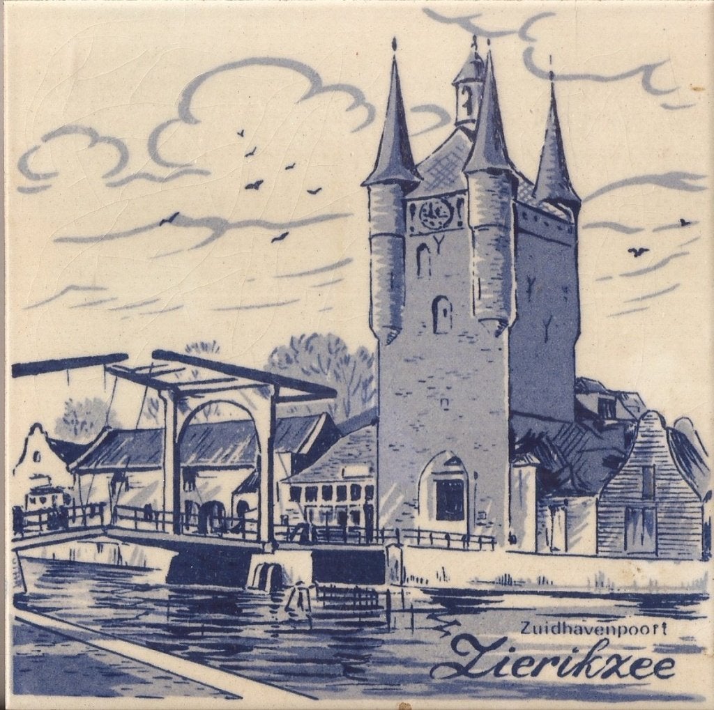 Tegel Zierikzee Zuidhavenpoort in delftsblauwe stijl, Antiek en Kunst, Ophalen of Verzenden