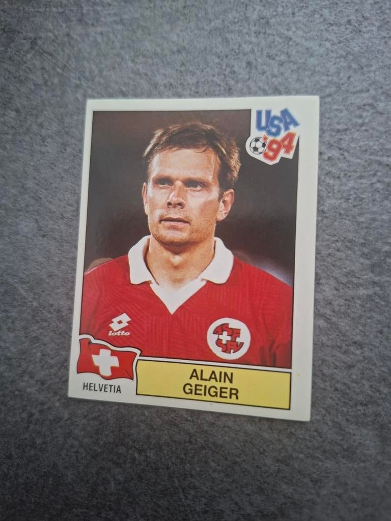 Panini sticker WK 94 USA. Speler Alain Geiger Zwitserland., Verzenden, Zo goed als nieuw, Sticker