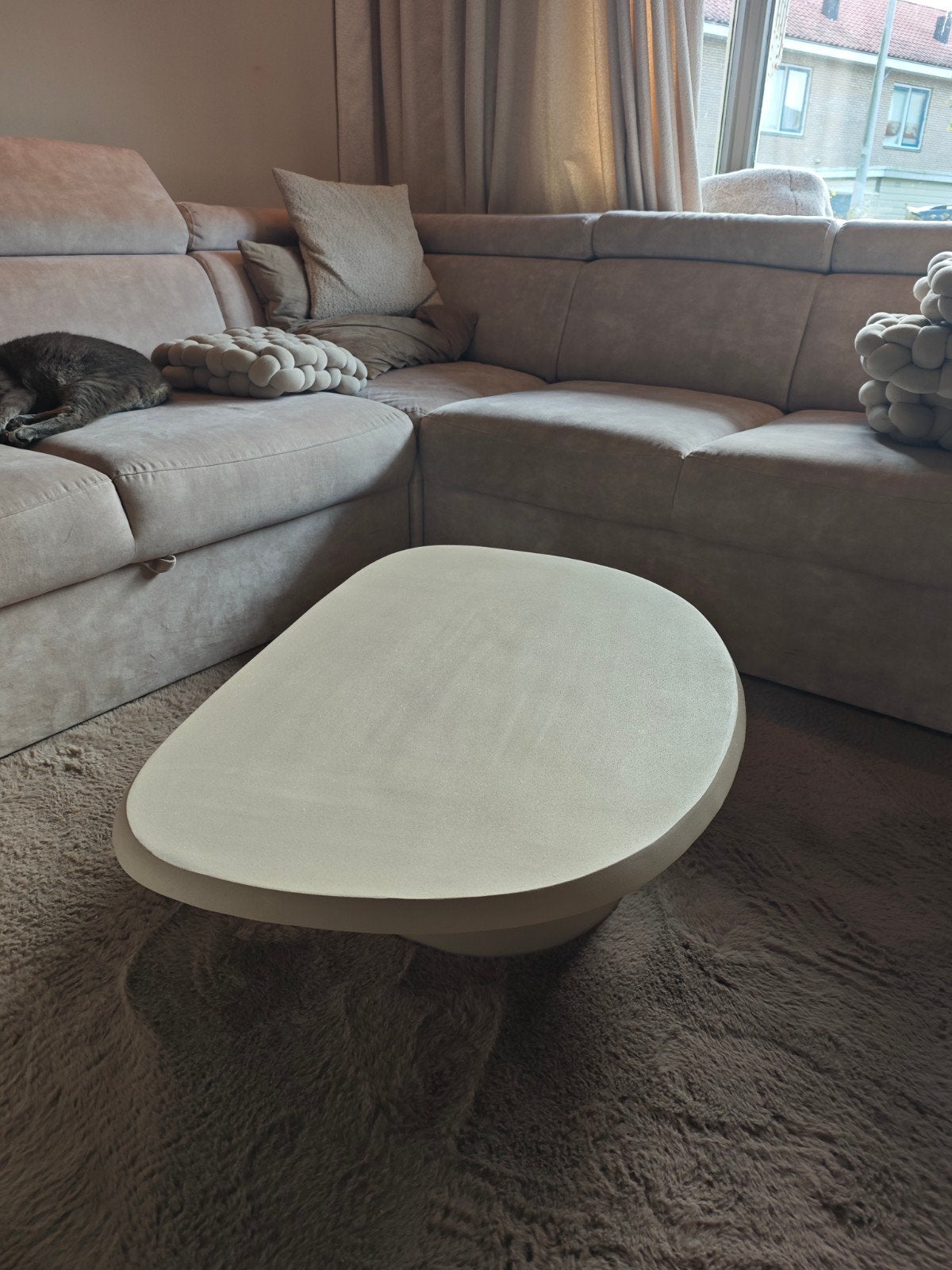 By-Boo Salontafel Sten - Organische Vorm - Beige, Huis en Inrichting, Ophalen, 50 tot 100 cm, Rond, 50 tot 100 cm