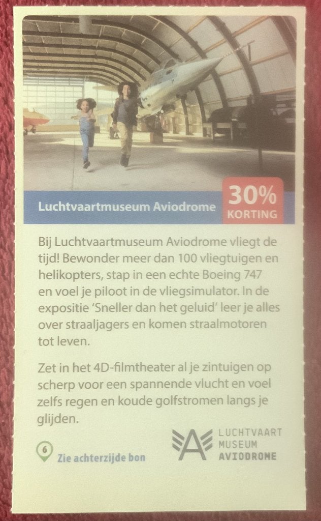 Luchtvaartmuseum Aviodrome Lelystad Voordeelbon, Tickets en Kaartjes, Drie personen of meer, Museumbon