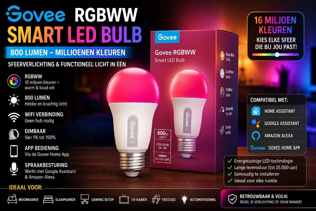 Govee Smart LED Lamp RGBWW 800Lm | App & Spraakbediening, Huis en Inrichting, Smart RGBWW, Zo goed als nieuw, Minder dan 100 cm