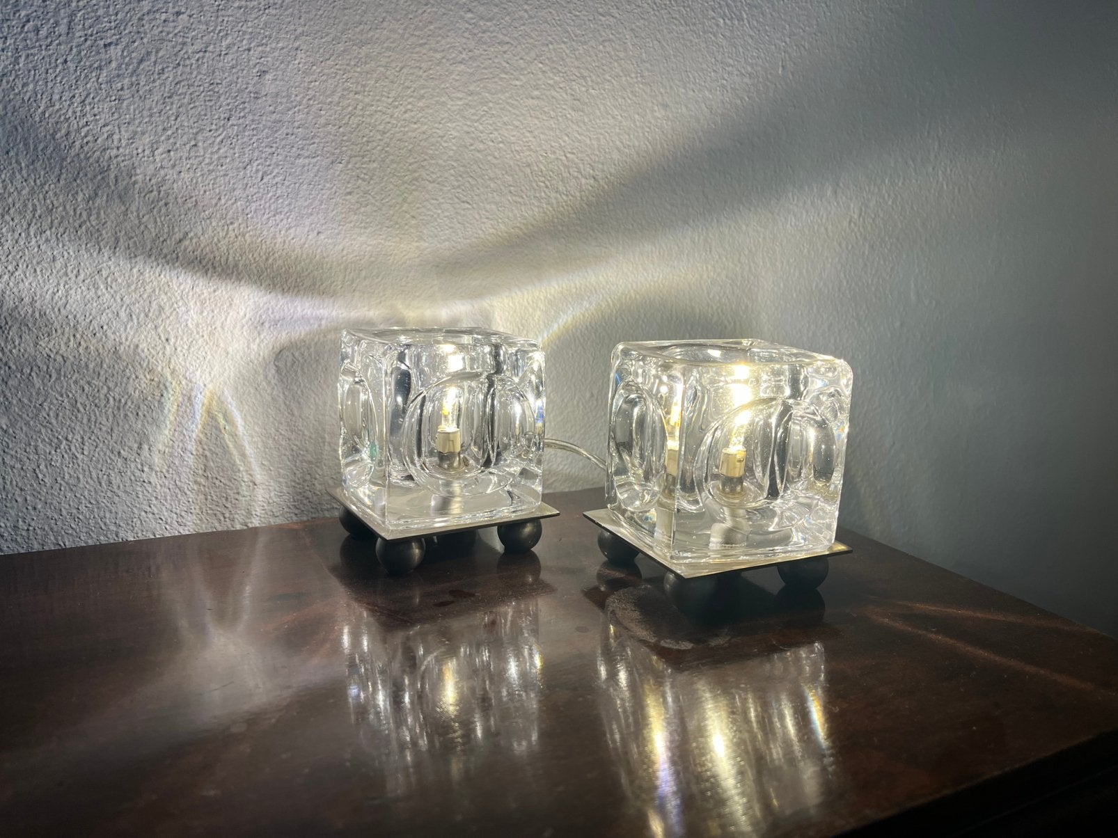 Set van 2 kubus lampjes ‘ijsbloklampjes’, Ophalen of Verzenden, Gebruikt, Glas