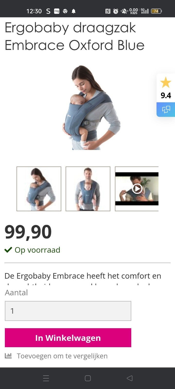 Ergo Baby Embrace Oxford Blue ergonomische draagzak, Kinderen en Baby's, Babydragers en Draagdoeken, Overige merken, Buik of Rug