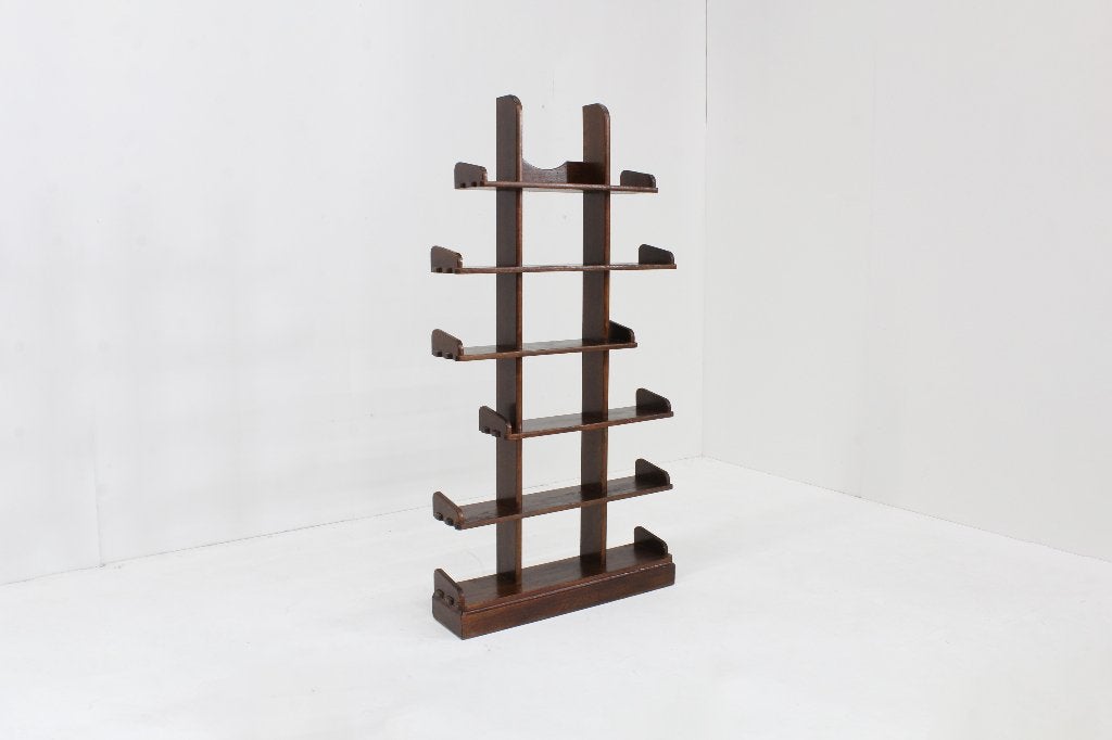 Vintage brutalist piramide boeken kast room divider, Ophalen, Gebruikt, 200 cm of meer, Eikenhout