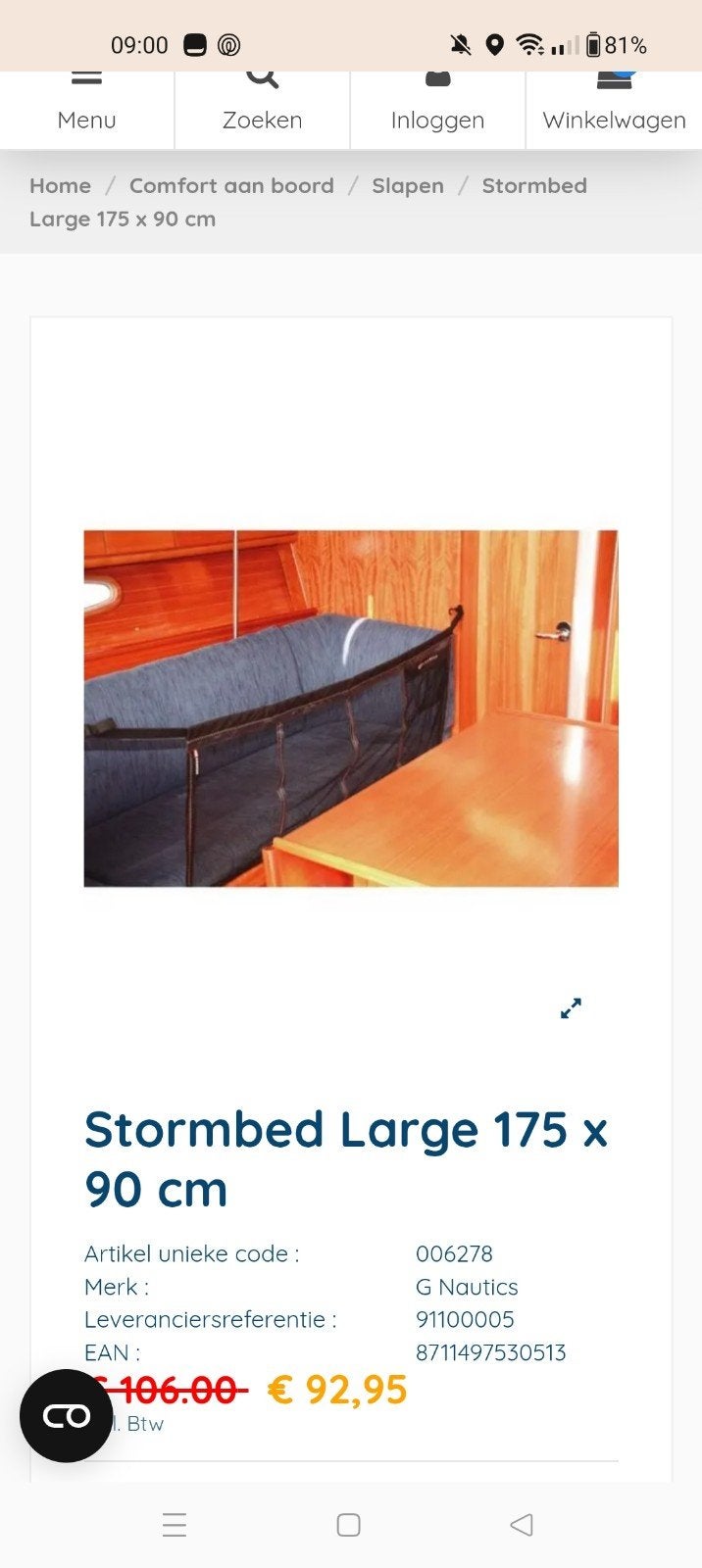 Val bescherming caravan / boot bed. Stormbed G Nautics, Ophalen, Zo goed als nieuw, Hoogslaper