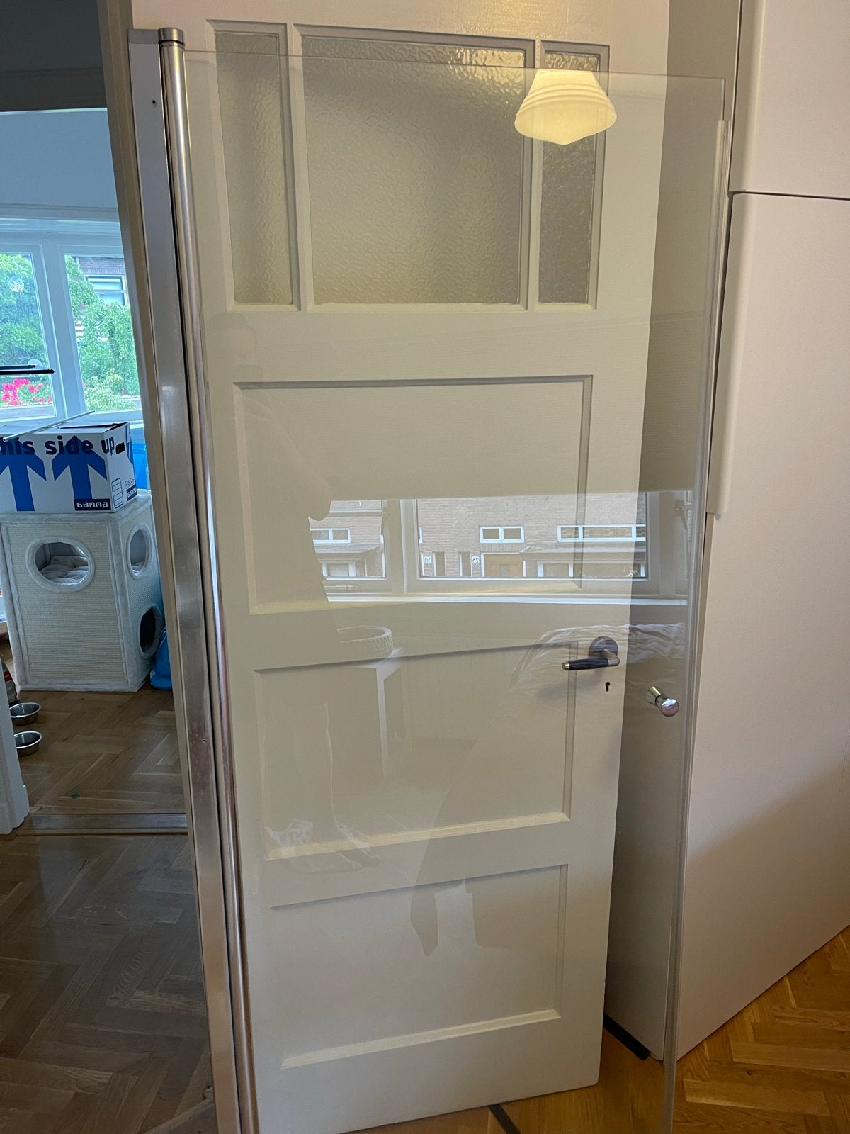 Douchedeur van glas met chroom frame, Ophalen, Gebruikt, Chroom, Douche