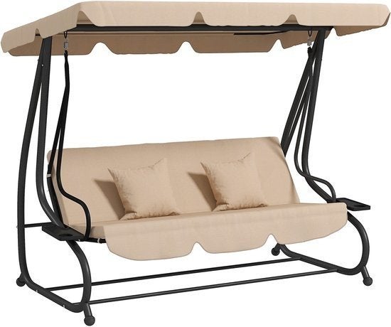 Outsunny Hollywoodschommel van polyester en staal in bruin, Tuin en Terras, Tuinbanken, Nieuw, Metaal, Schommelbank, Ophalen of Verzenden