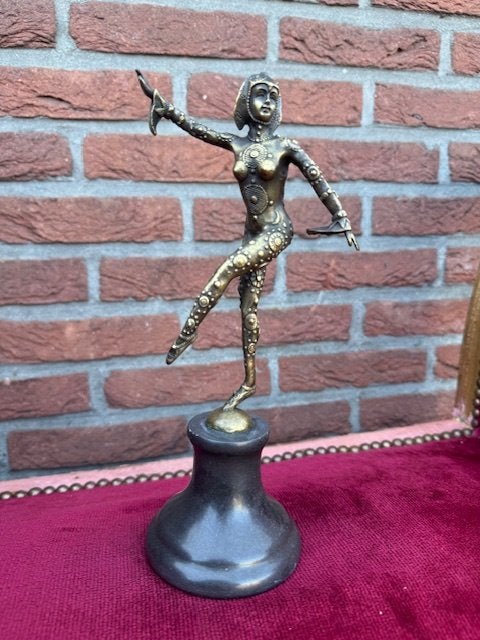 bronzen danseresje op marmeren voet, Antiek en Kunst, Ophalen of Verzenden, Brons
