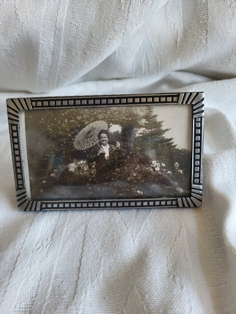 Vintage fotolijstje bol glas grijs verzilverd, Ophalen of Verzenden