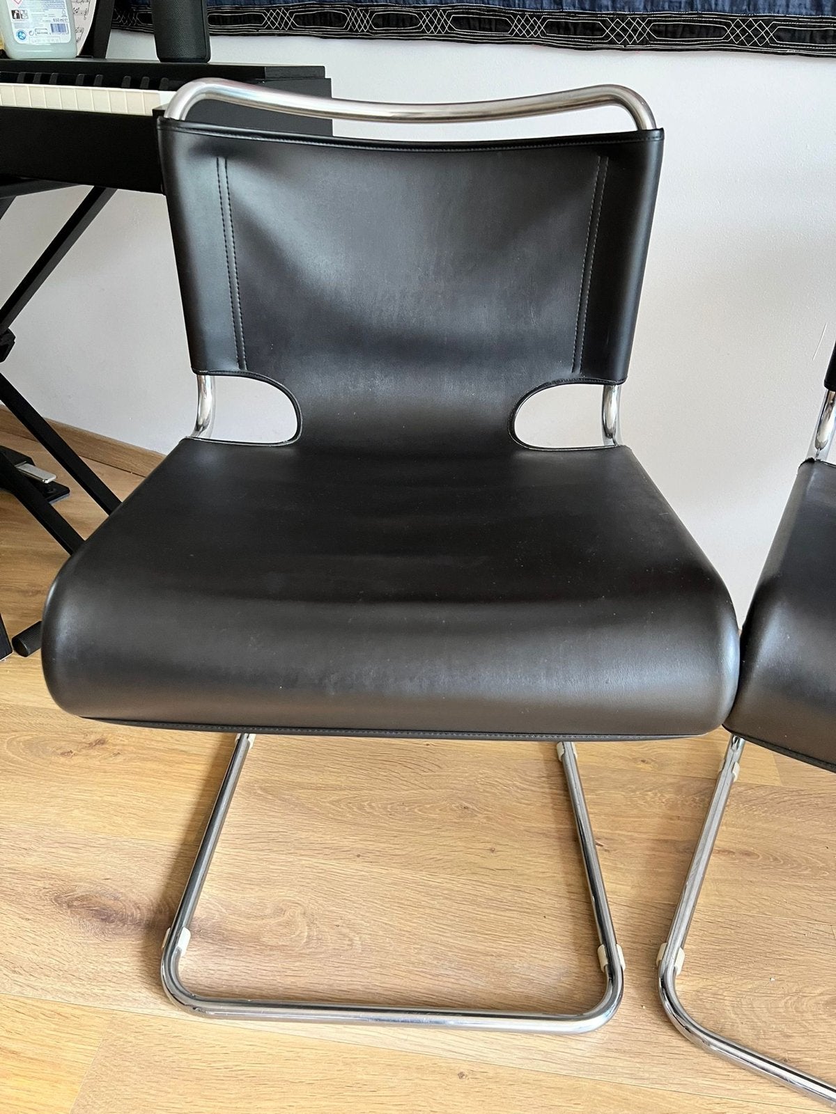 Set van 3 Biscia stoelen (Pascal Mourgue), Gebruikt, Drie, Zwart, Leer