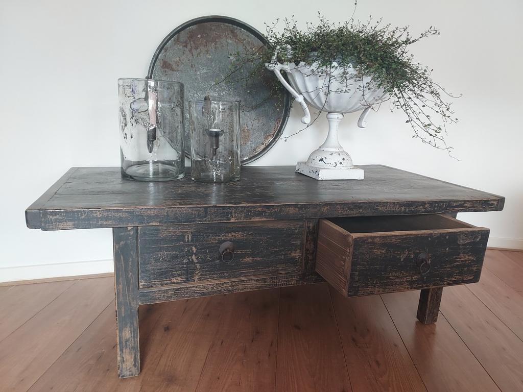 Landelijke Salontafel Zwart, Huis en Inrichting, Tafels | Salontafels, Ophalen, 100 tot 150 cm, 50 tot 100 cm, Zo goed als nieuw
