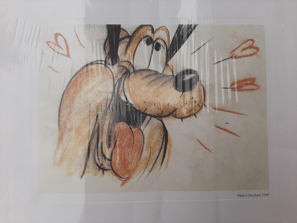 WALT DISNEY schetsafdruk PLUTO 1948 VGC cartoontekening, Antiek en Kunst, Kunst | Litho's en Zeefdrukken, Ophalen of Verzenden