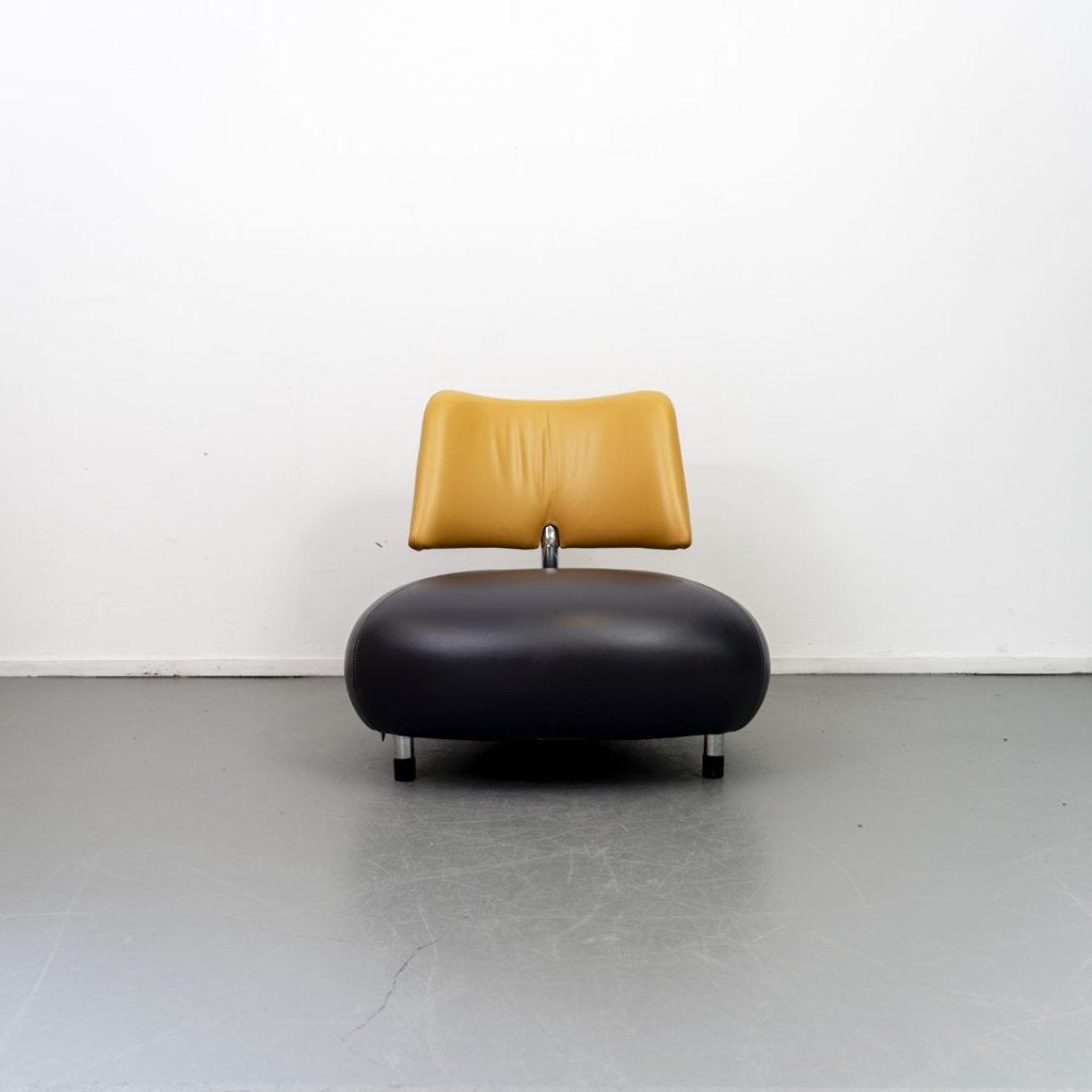 Leolux Pallone Fauteuil Aubergine/Geel Leer, Huis en Inrichting, Niet ingevuld, Leolux, Niet ingevuld, 75 tot 100 cm