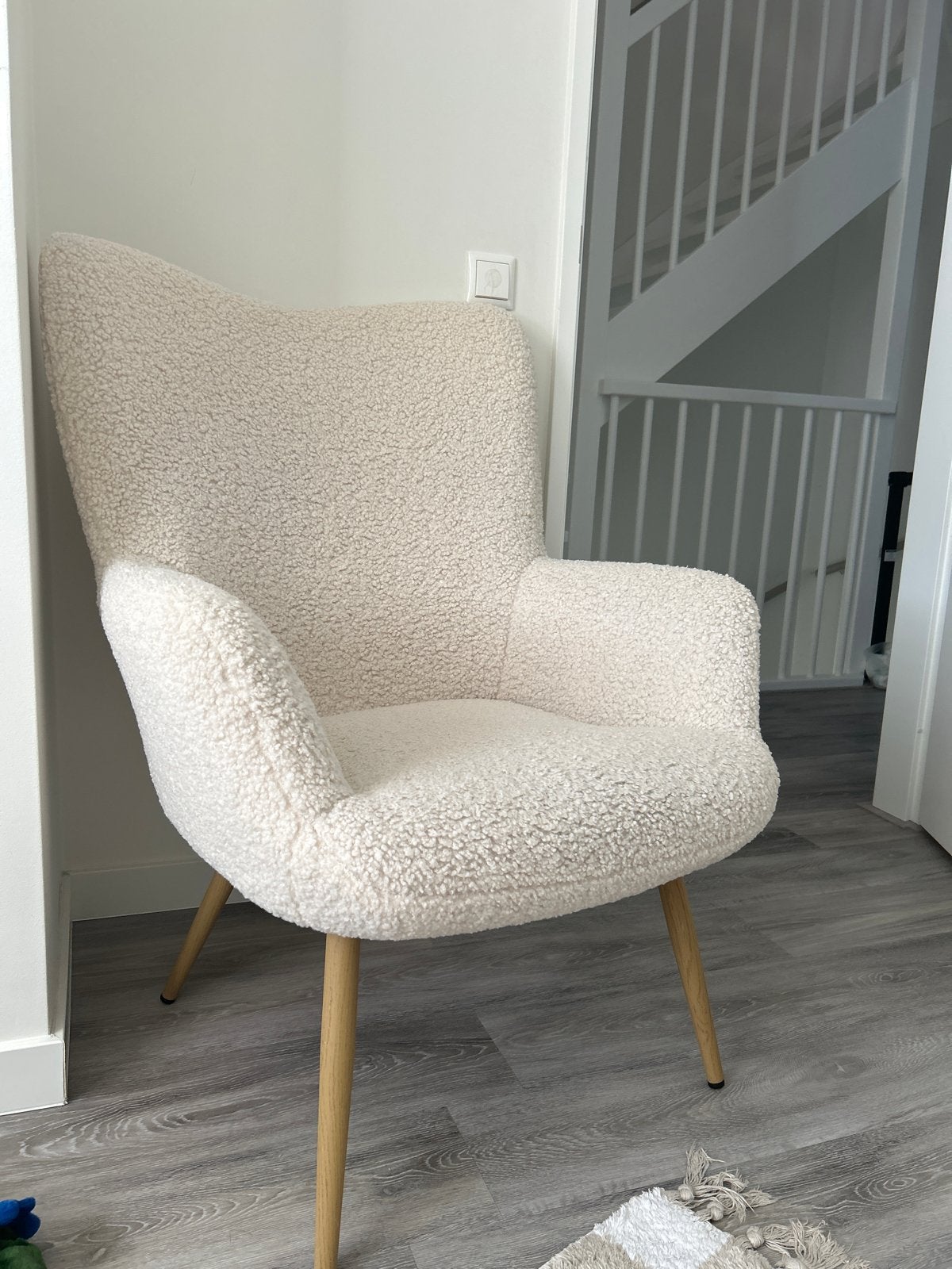 Comfortabele Bouclé Fauteuil - Crème Wit, Ophalen, Wit, Zo goed als nieuw, Eén