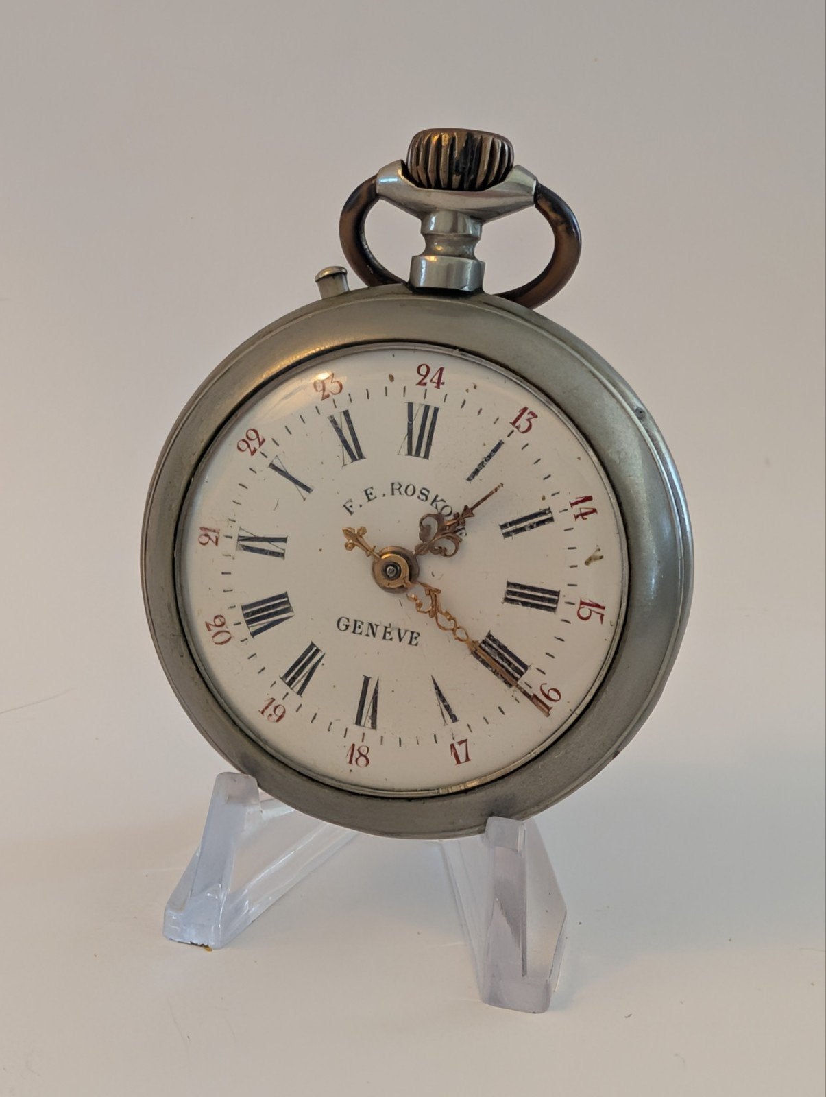 Antiek Zakhorloge F.E. Roskopf Genève, Voor 1900, Overige merken, Zakhorloge, Staal, Ophalen of Verzenden