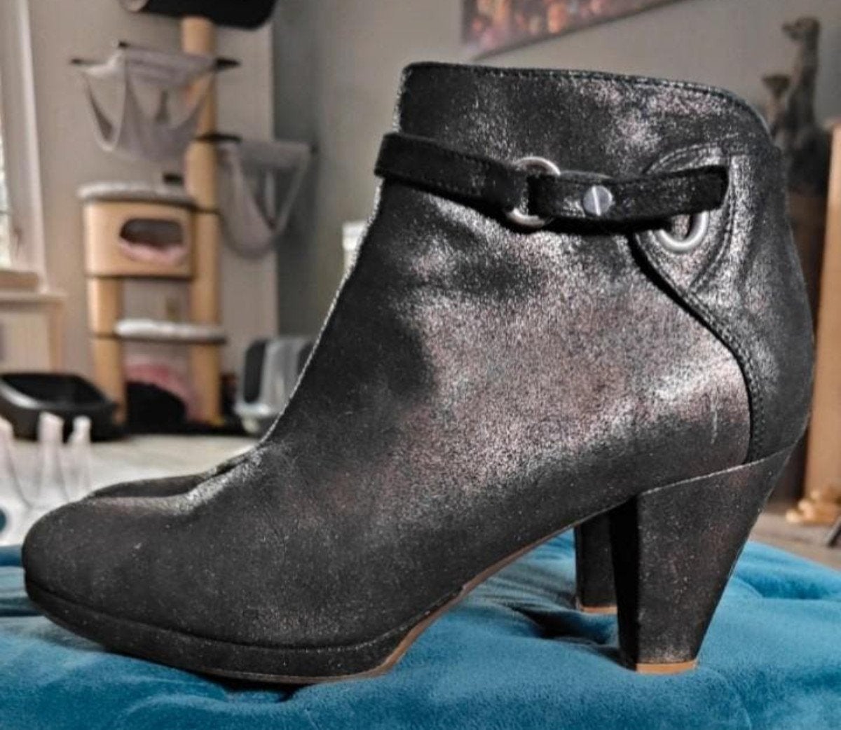 Leuke zwart metallic enkellaarsjes Freeflex maat 38, Ophalen of Verzenden, Zo goed als nieuw, Zwart