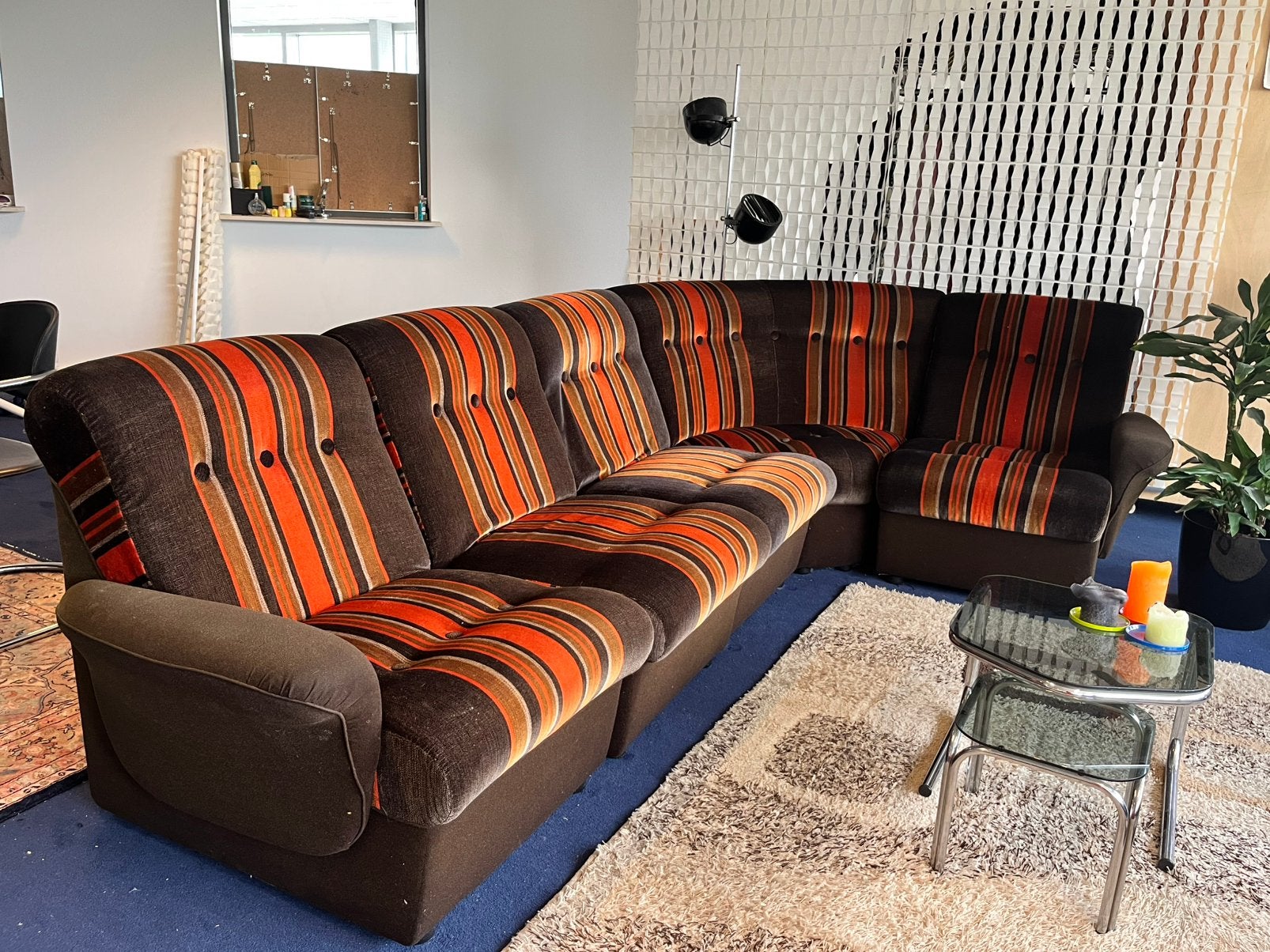 Vintage/retro modulaire bank 60s/70s, Huis en Inrichting, Banken | Complete zithoeken, Ophalen, Gebruikt, Stof, 60s/70s