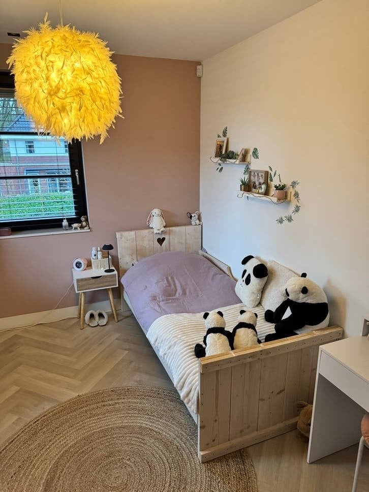Steigerhouten kinderbed met hartje, Ophalen, Gebruikt, 90 cm, Steigerhout