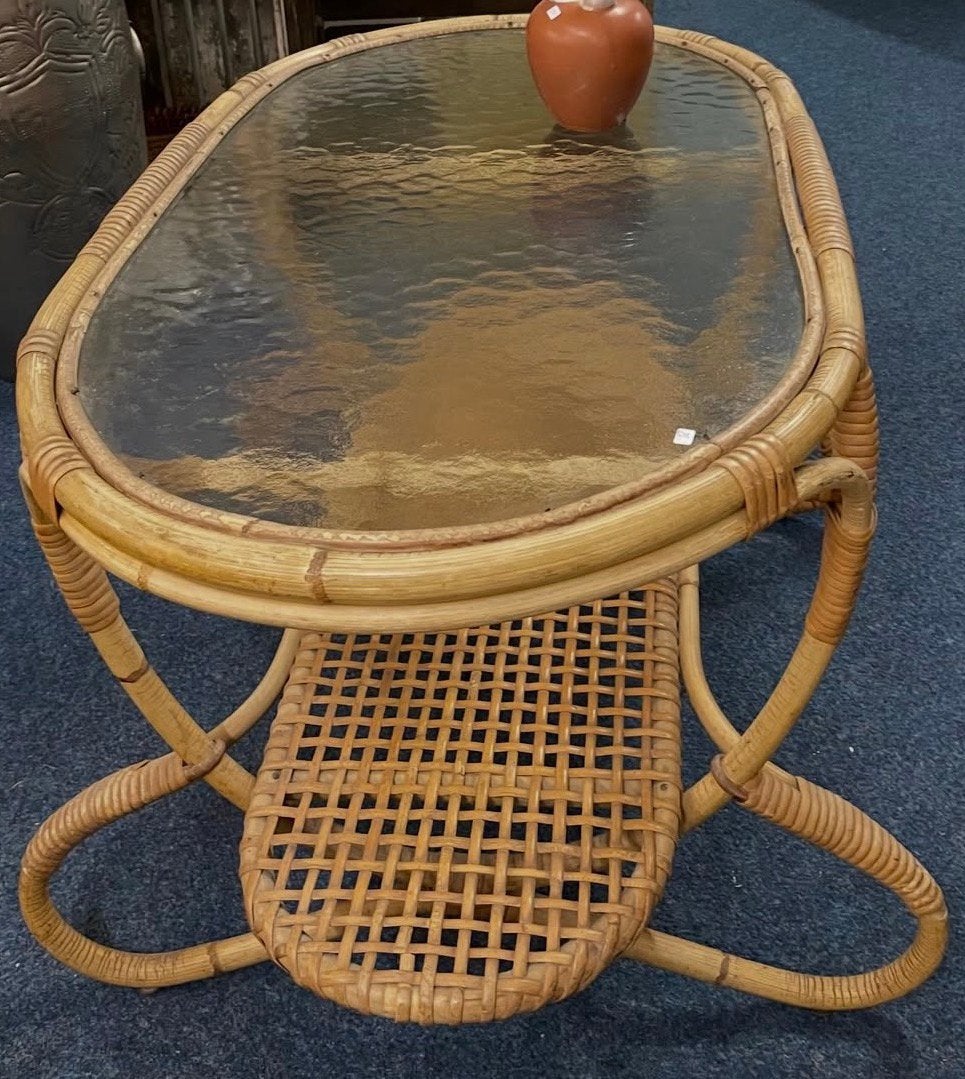 Gave vintage salontafel rotan rohé noordwolde, Ophalen, Zo goed als nieuw, Rechthoekig, 75 cm of meer