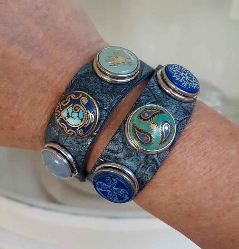 Noosa Amsterdam Armband Double Skinny embossed Dusk Blue, Verzenden, Nieuw, Blauw, Leer