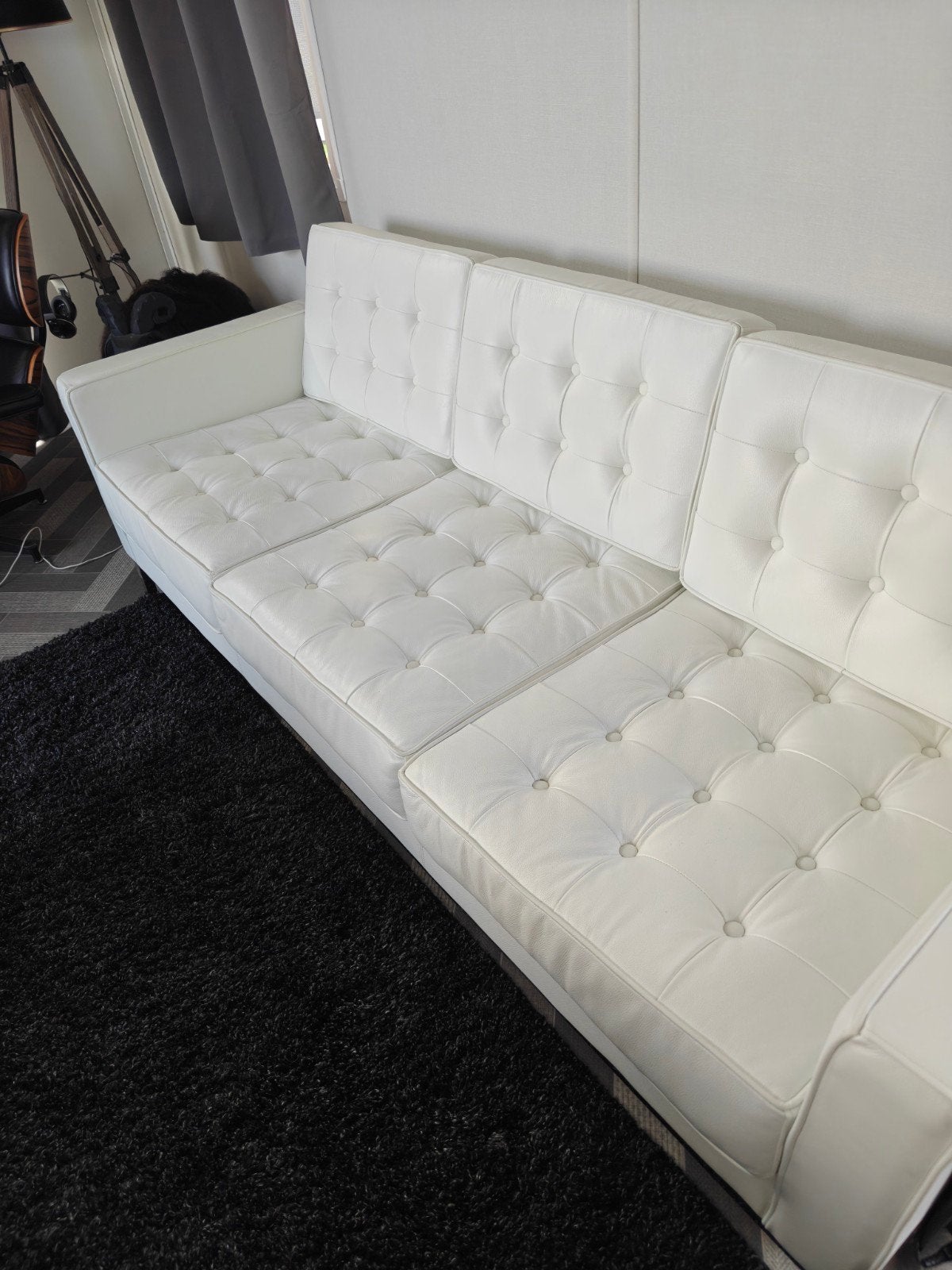 Florence Knoll 3 zits bank wit leer, Huis en Inrichting, Tweepersoons, Ophalen of Verzenden, Zo goed als nieuw, Leer