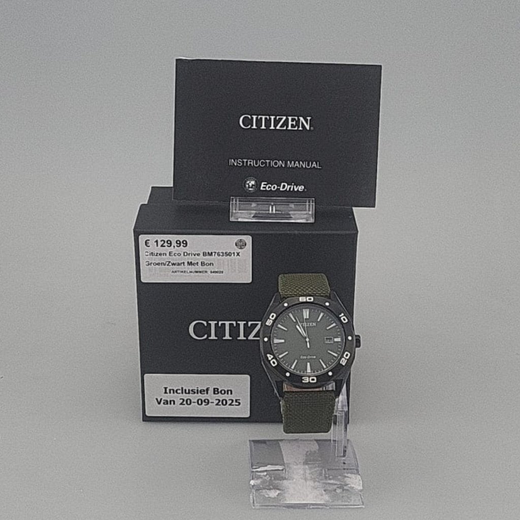 Citizen Eco Drive BM763501X Groen/Zwart Met Bon, Sieraden, Tassen en Uiterlijk, Citizen, Gebruikt, Support@citizen.com, Citizen Watch Co., Ltd. 1-12-32 Takeda, Fushimi-ku, 
Kyoto 612-8501
Japan