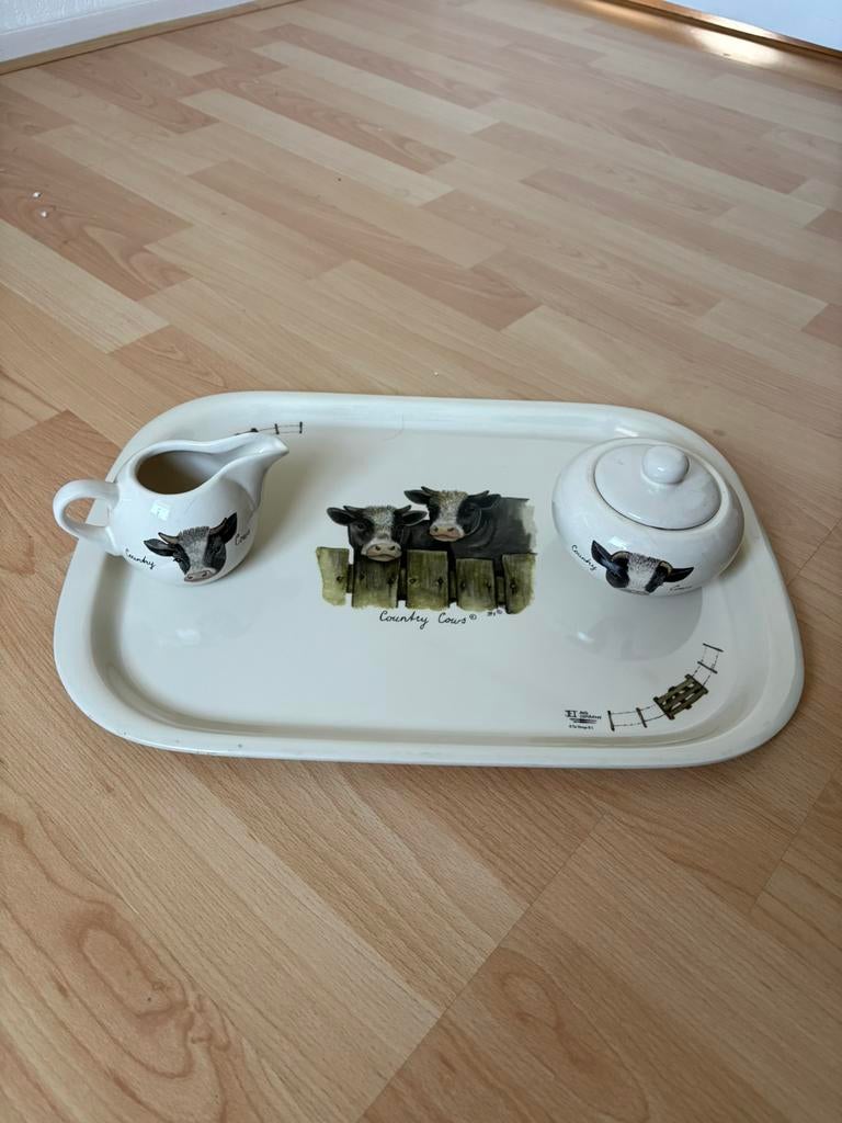Dienblad en roomstel Jet ter Steege “Country Cows”, Overige typen, Ophalen of Verzenden, Zo goed als nieuw, Overige stijlen
