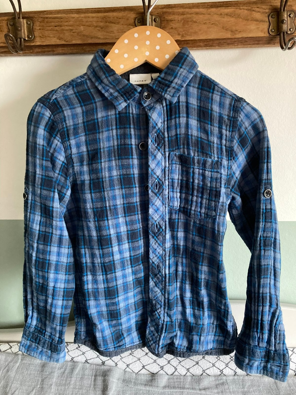 Name-it blousje mt 110 blauw geruit, Kinderen en Baby's, Ophalen of Verzenden, Zo goed als nieuw, Jongen, Overhemd of Blouse